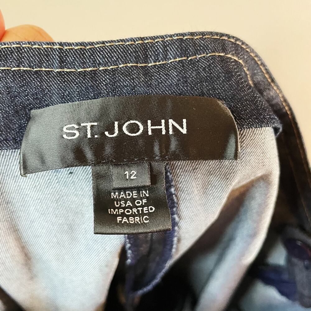 St John Chambray Denim Cropped Wide Leg Trouser Pants Blue 12 USA Old Money Work - Picture 6 of 8